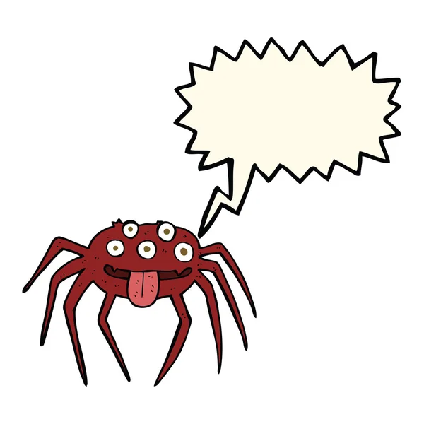 Cartoon gross halloween spider with speech bubble — Stock Vector