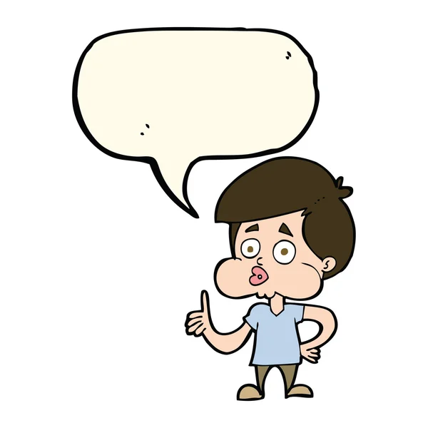 Cartoon boy giving thumbs up with speech bubble — Stock Vector