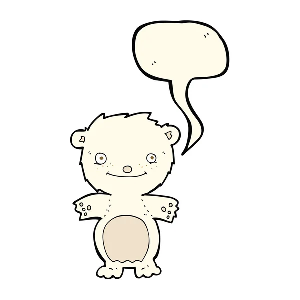 Dibujos animados pequeño oso polar feliz con burbuja de habla — Archivo Imágenes Vectoriales