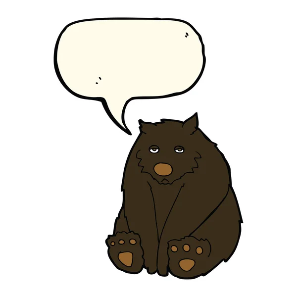 Cartoon unhappy black bear with speech bubble — Stock Vector