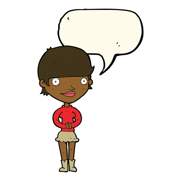 Cartoon freundliche Frau mit Sprechblase — Stockvektor