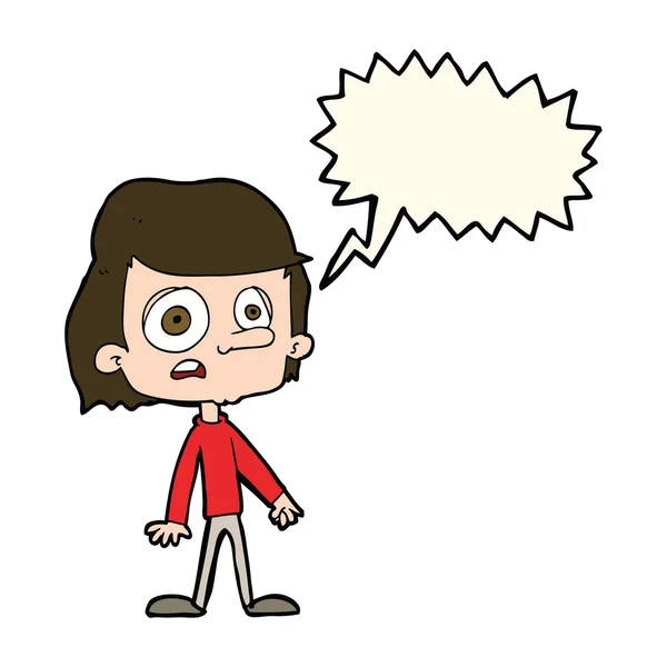 Desenho animado preocupado menino com bolha de fala — Vetor de Stock