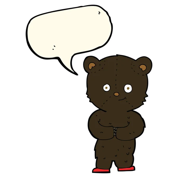 Мультяшный плюшевый черный медвежонок с пузырём речи — стоковый вектор