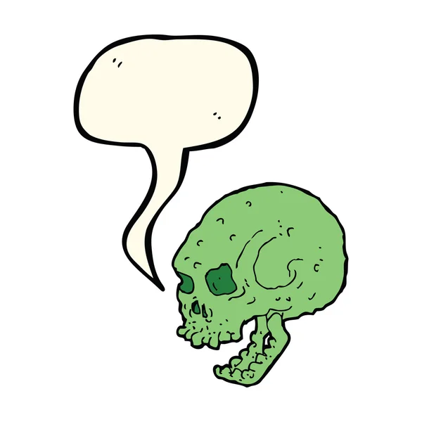 Calavera espeluznante de dibujos animados con burbuja del habla — Vector de stock