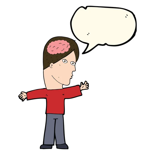 Cartoon man with brain with speech bubble — Stock Vector