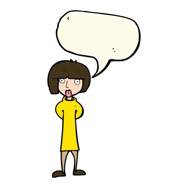 Desenho animado mulher curiosa com bolha de fala —  Vetores de Stock