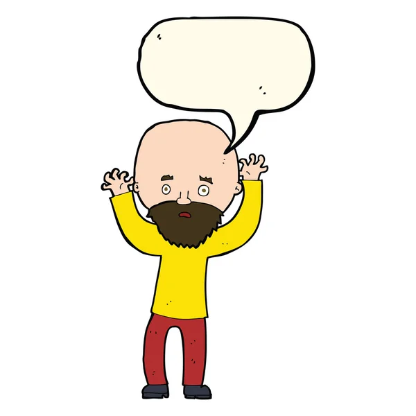 Karikatura vousatý muž panikaří s řeč bublina — Stockový vektor