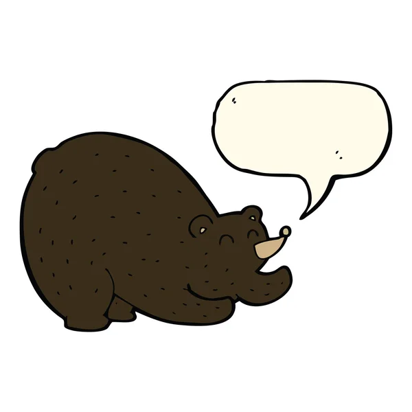 Мультяшний розтягнутий чорний ведмідь з бульбашкою мовлення — стоковий вектор