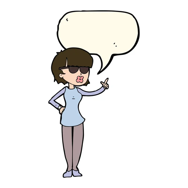 Karikatür konuşma balonu ile gözlük takan kadın — Stok Vektör