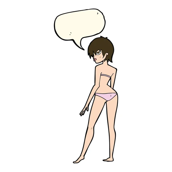 Femme dessin animé en bikini avec bulle de parole — Image vectorielle