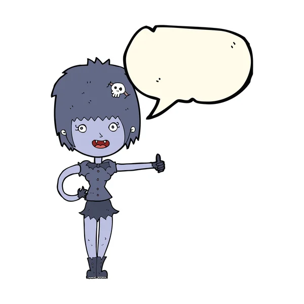 Cartoon vampire girl giving thumbs up sign with speech bubble — Stock Vector
