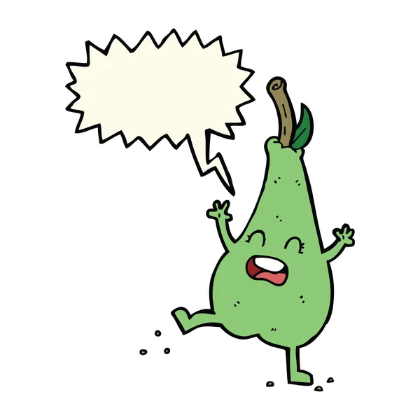Cartoon gelukkig dansen peer met spraak zeepbel — Stockvector