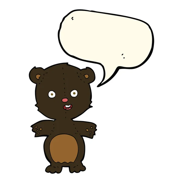 Χαριτωμένο μαύρη αρκούδα κινουμένων σχεδίων με το συννεφάκι λόγου — Διανυσματικό Αρχείο