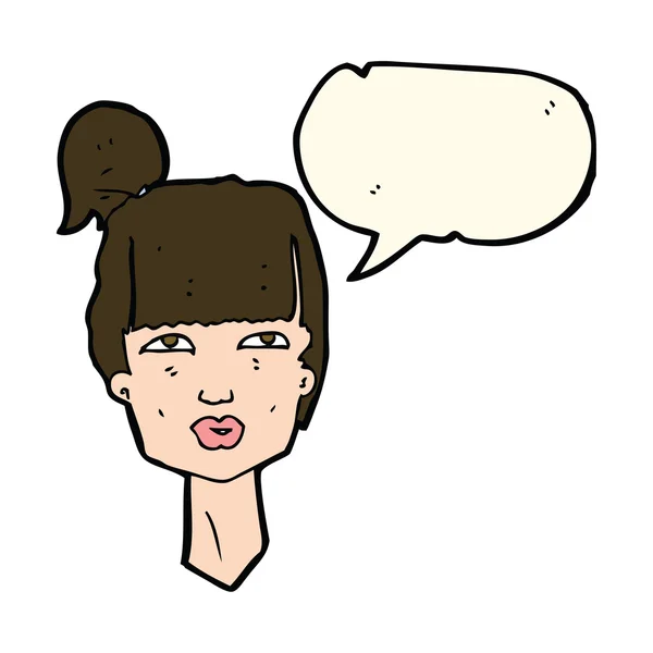 Cabeza femenina de dibujos animados con burbuja del habla — Vector de stock