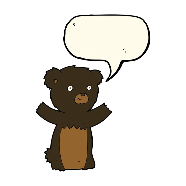 Cartoon black bear cub with speech bubble — Stock Vector