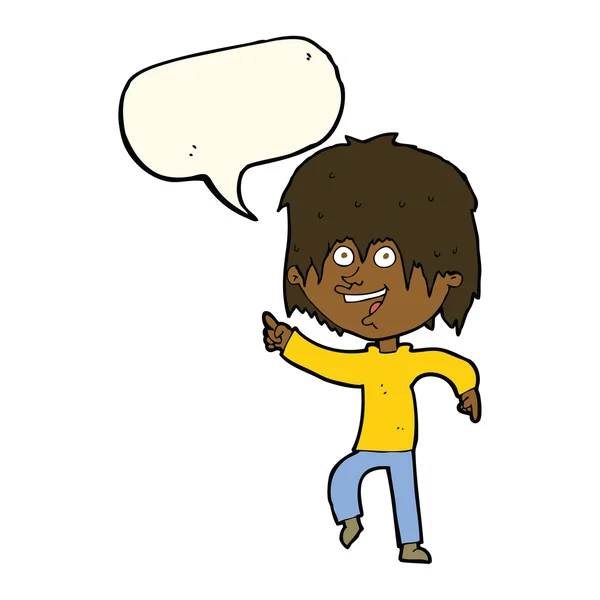 Καρτούν χαρούμενο αγόρι με φούσκα ομιλία — Διανυσματικό Αρχείο