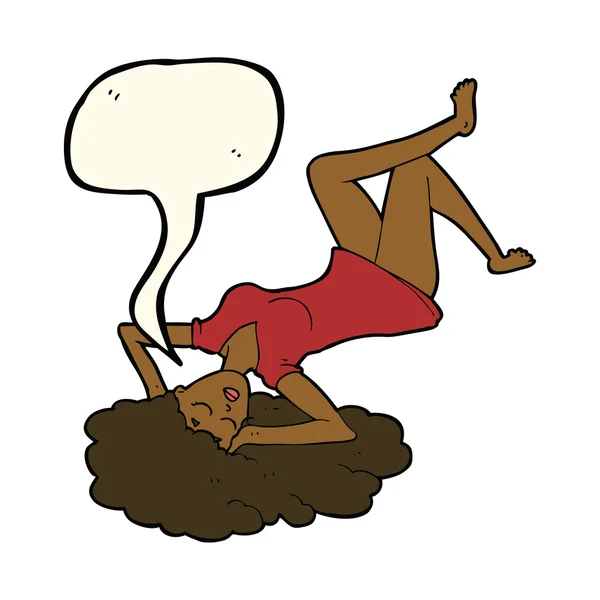 Γελοιογραφία γυναίκα κείτονταν στο πάτωμα με το συννεφάκι λόγου — Διανυσματικό Αρχείο