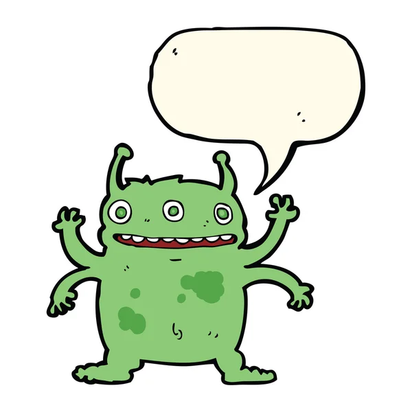Dessin animé monstre alien avec bulle de parole — Image vectorielle