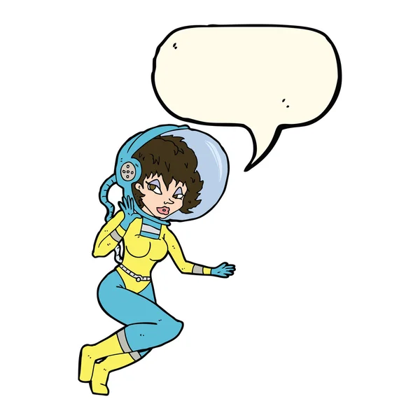 Cartoon space woman with speech bubble — Stock Vector