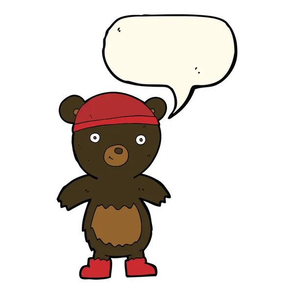 Dibujos animados lindo oso negro con burbuja de habla — Vector de stock