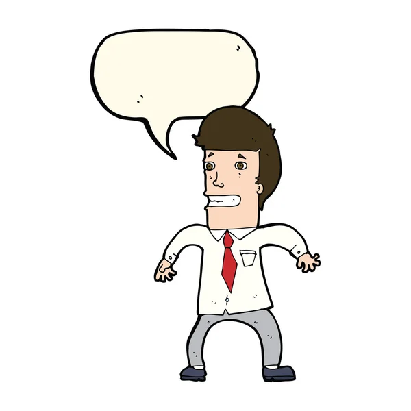 Cartoon nervous businessman with speech bubble — Stock Vector