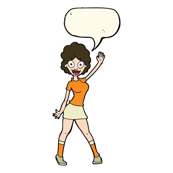 Femme dessin animé dansant avec bulle de parole — Image vectorielle