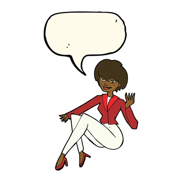 Mujer de negocios de dibujos animados sentado con burbuja de habla — Archivo Imágenes Vectoriales