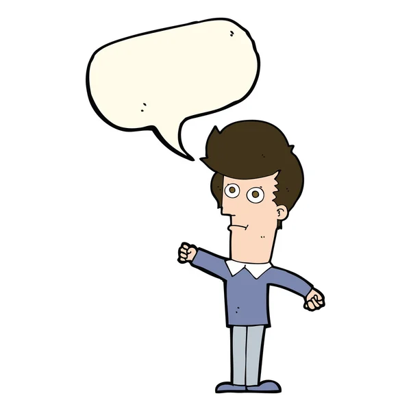 Γελοιογραφία άνθρωπος γροθιά με φούσκα ομιλία — Διανυσματικό Αρχείο