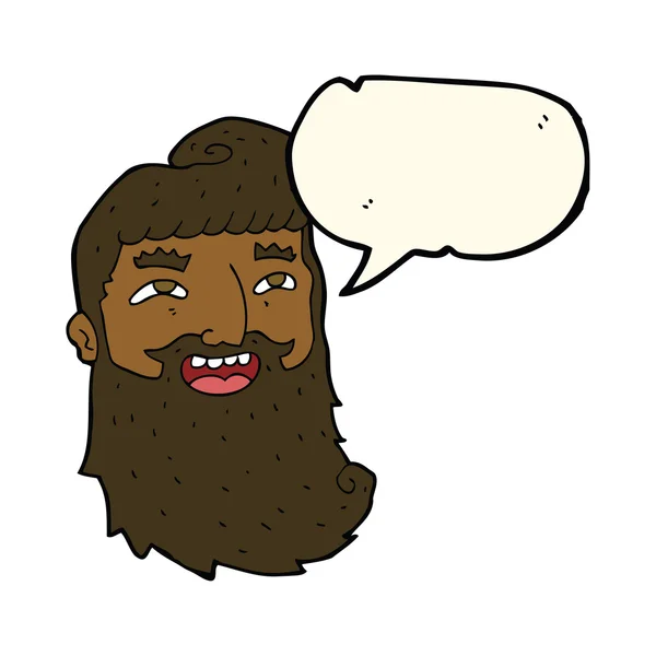 Hombre de dibujos animados con barba riendo con la burbuja del habla — Vector de stock