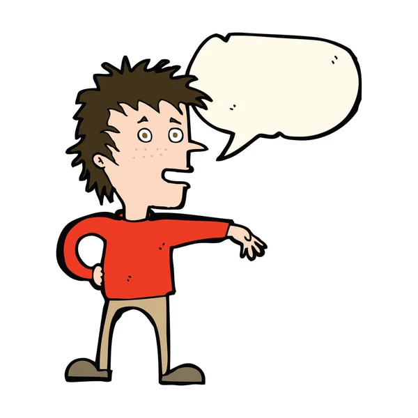 Cartoon man making dismissive gesture with speech bubble — Stock Vector