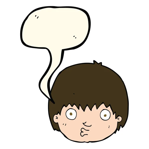 Desenho animado menino curioso com bolha de fala — Vetor de Stock