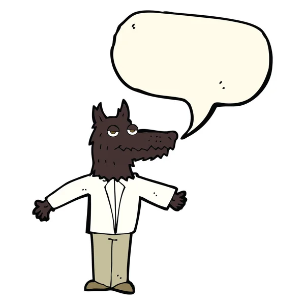 スピーチバブル付きの漫画の狼 — ストックベクタ