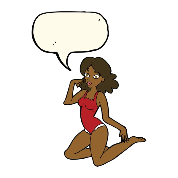 Karikatur einer Frau in Dessous mit Sprechblase — Stockvektor