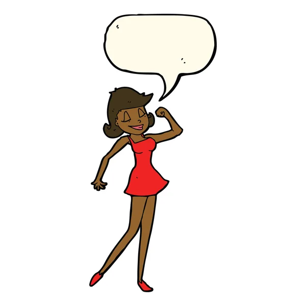 Cartoon woman with can do attitude with speech bubble — Stock Vector