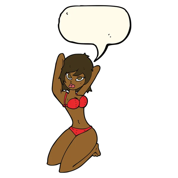 Karikatur sexy Frau posiert mit Sprechblase — Stockvektor
