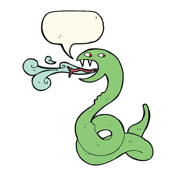 Cartoon hissing snake with speech bubble — Stock Vector