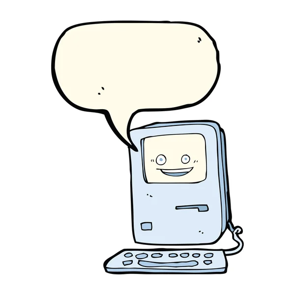 Viejo ordenador de dibujos animados con burbuja del habla — Archivo Imágenes Vectoriales