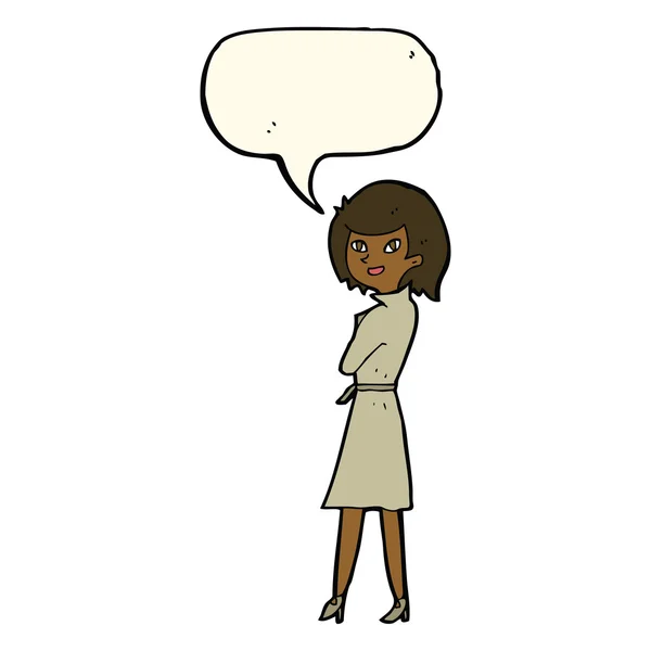 Mujer de dibujos animados en gabardina con burbuja de habla — Archivo Imágenes Vectoriales