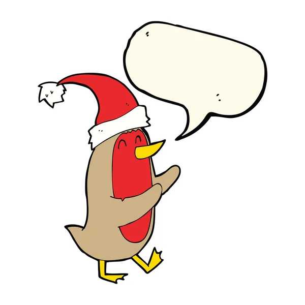 Cartoon kerst roodborstje met spraakzeepbel — Stockvector