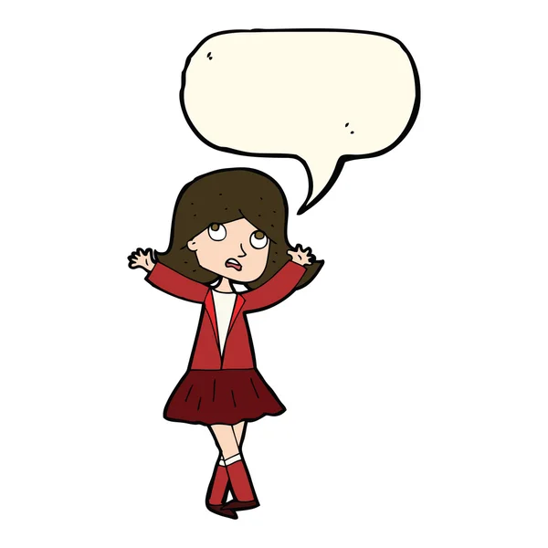 Cartoon unhappy girl with speech bubble — Stock Vector