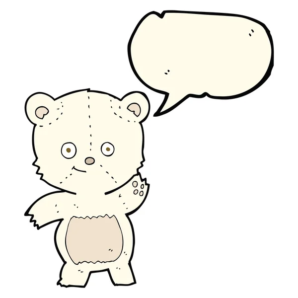 Cartoon waving polar bear with speech bubble — Stock Vector
