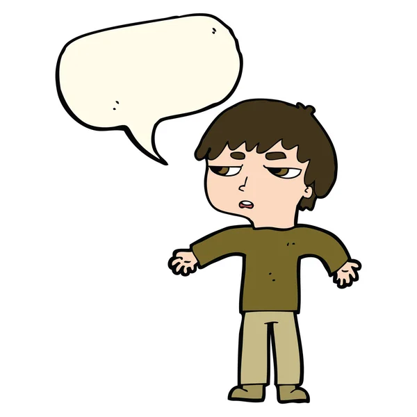 Cartoon annoyed boy with speech bubble — Stock Vector