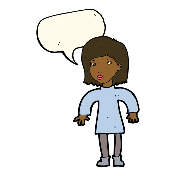 Cartoon vorsichtige Frau mit Sprechblase — Stockvektor