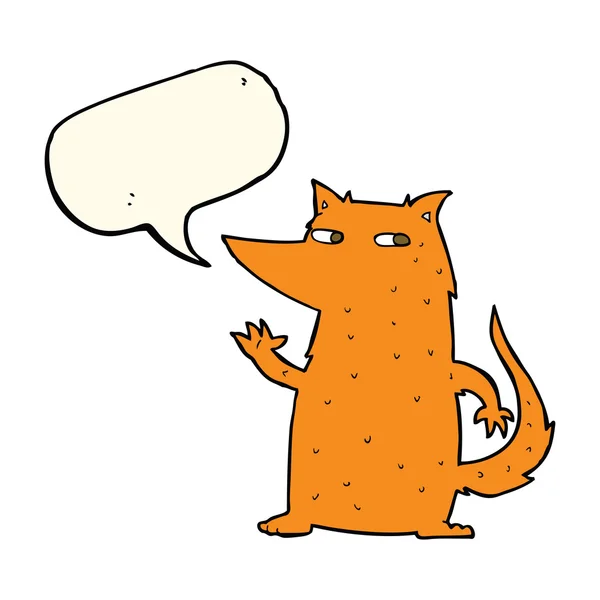 Cartoon fox waving with speech bubble — Stock Vector