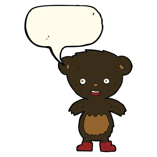 Dibujos animados negro oso cachorro con el habla burbuja — Vector de stock