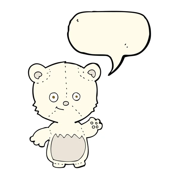 Desenho animado pequeno urso polar acenando com bolha de fala — Vetor de Stock