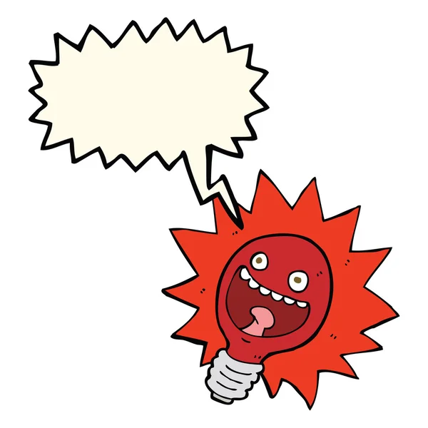 Cartoon rode lightbulb met tekstballon — Stockvector