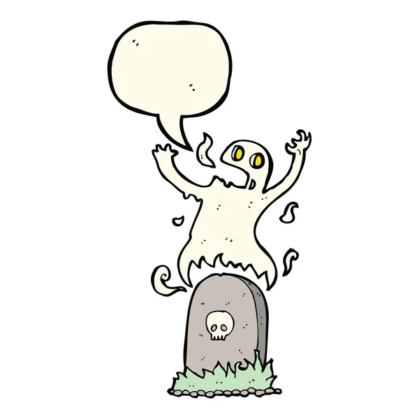 Fantôme de dessin animé se levant de la tombe avec bulle de parole — Image vectorielle