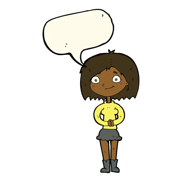 Dibujos animados mujer feliz con burbuja del habla — Vector de stock