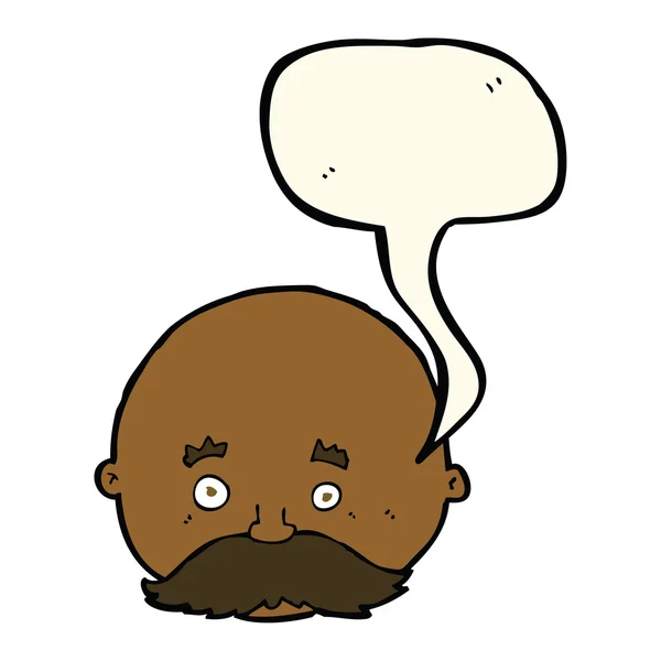 Uomo calvo cartone animato con baffi con bolla discorso — Vettoriale Stock